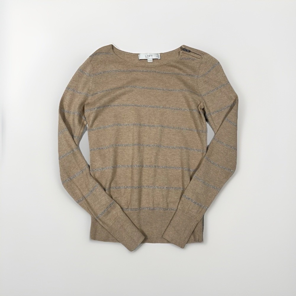 Ann Taylor Loft Women's Metallic Stripe Shoulder‎ Zipper Sweater Size XXSP